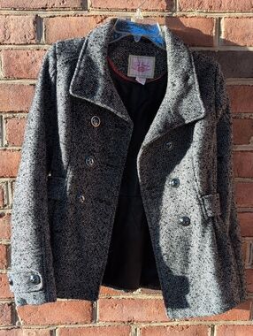 Pink Envelope Women's Charcoal Gray Pea Coat